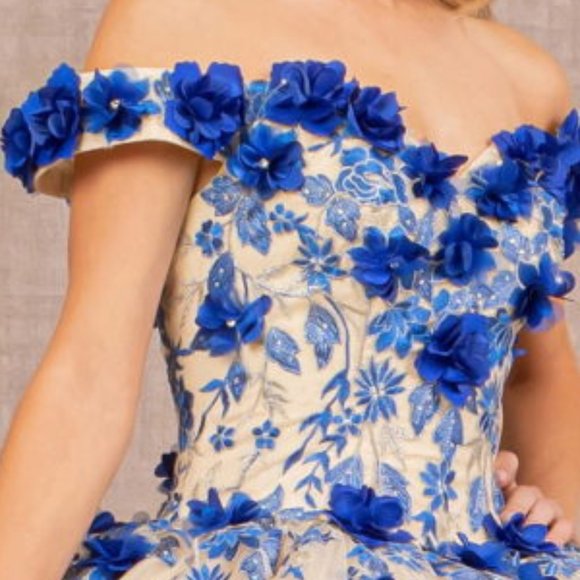 NEW FLOOR LENGTH BALL GOWN WITH FLORAL 3D APPLIQUE GLITTER & LACE UP BACK GL3105 - Picture 8 of 10